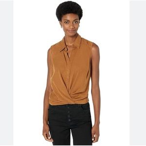 KUT from the Kloth Renata Front Twist Sleeveless Blouse w/ Collar tan XL